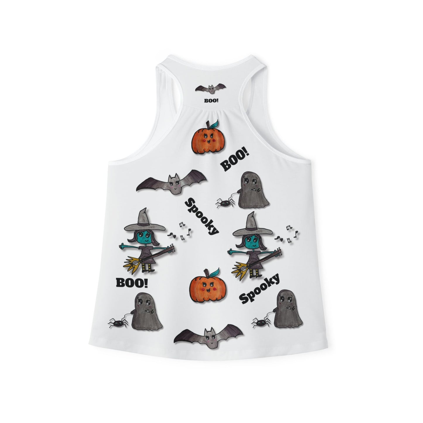 Cute Women's Tank Top with with Witch, Pumpkin, Bat and Ghost ("Spooky Jamboree" design)