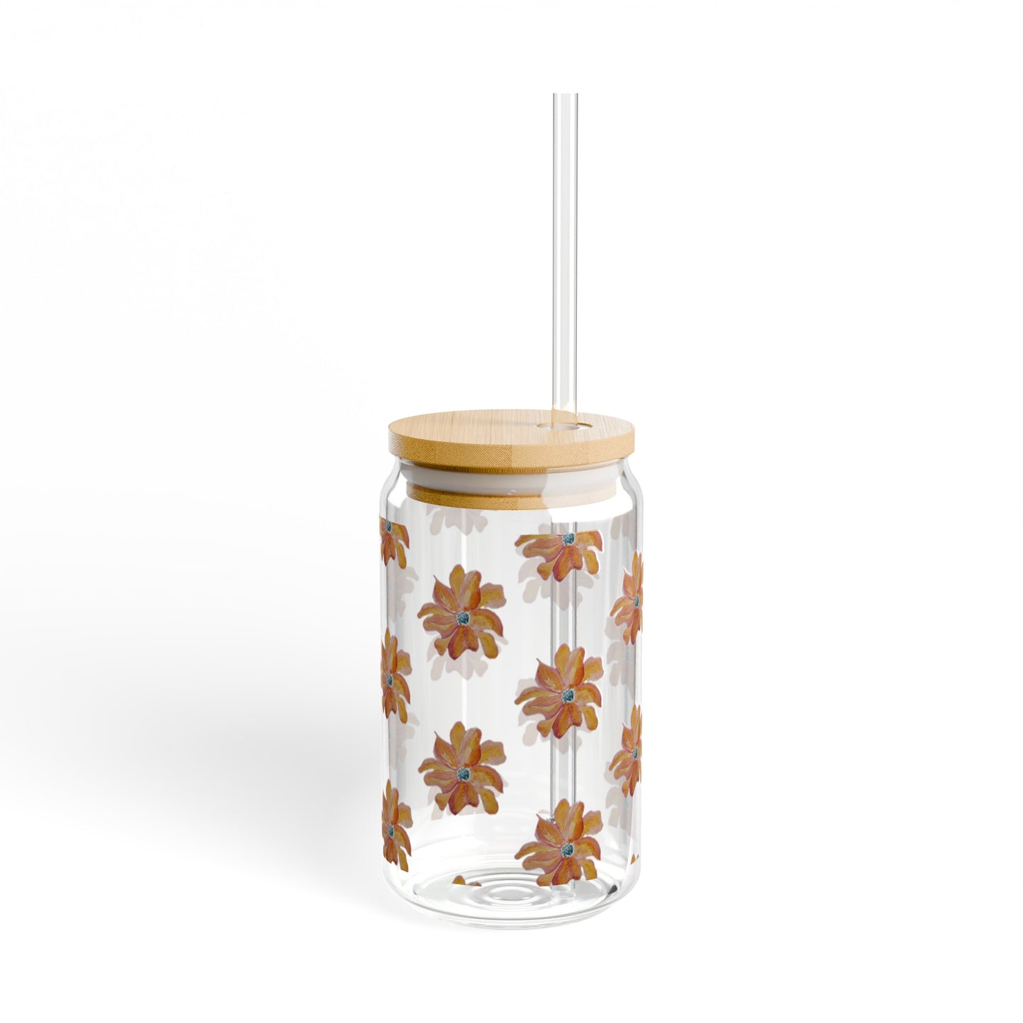 Warm Sunset Bloom 16oz Sipper Glass with Straw