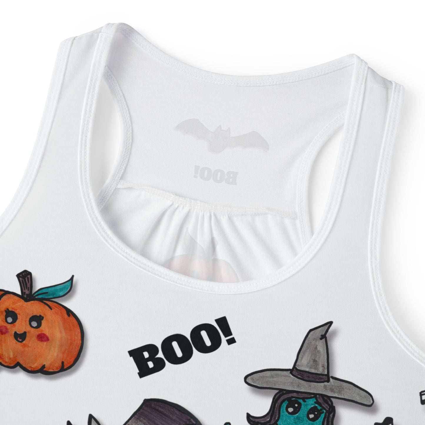 Cute Women's Tank Top with with Witch, Pumpkin, Bat and Ghost ("Spooky Jamboree" design)
