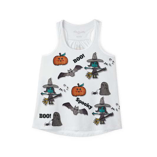 Cute Women's Tank Top with with Witch, Pumpkin, Bat and Ghost ("Spooky Jamboree" design)