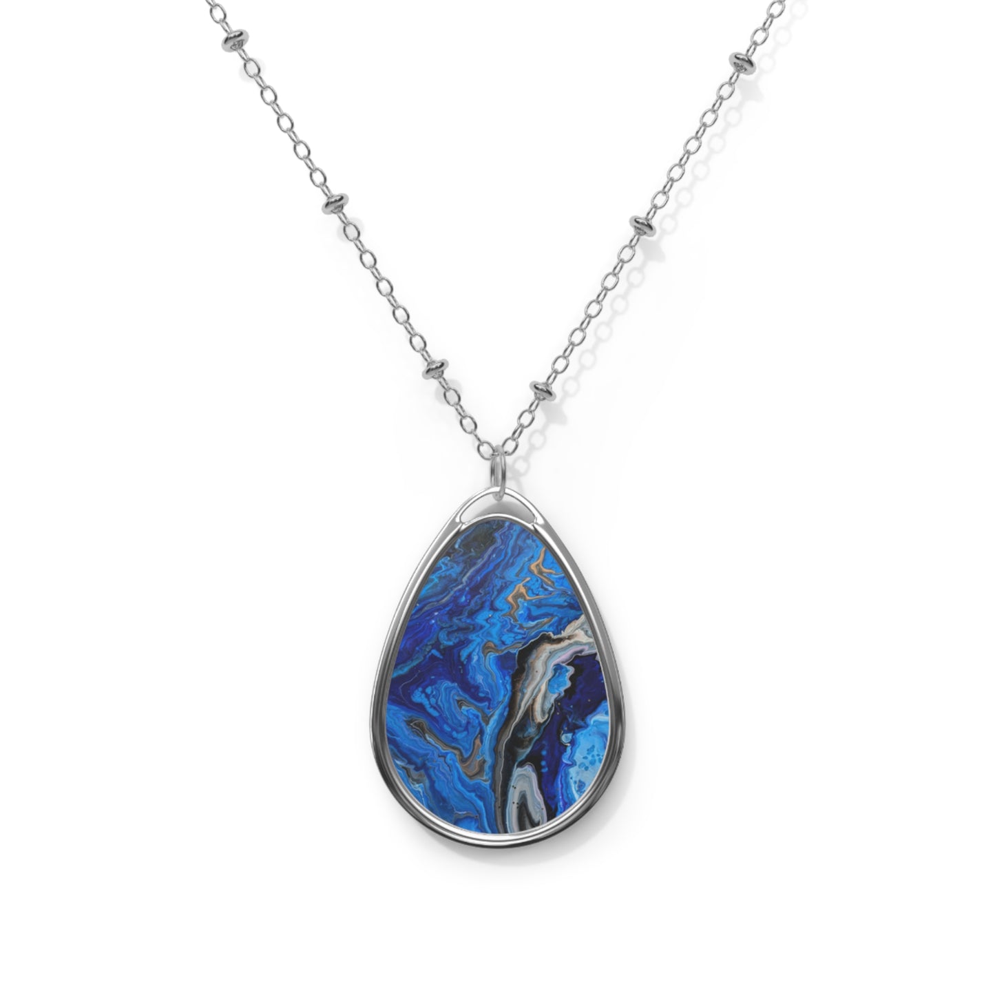 Celestial Currents Blue Painting Oval Necklace