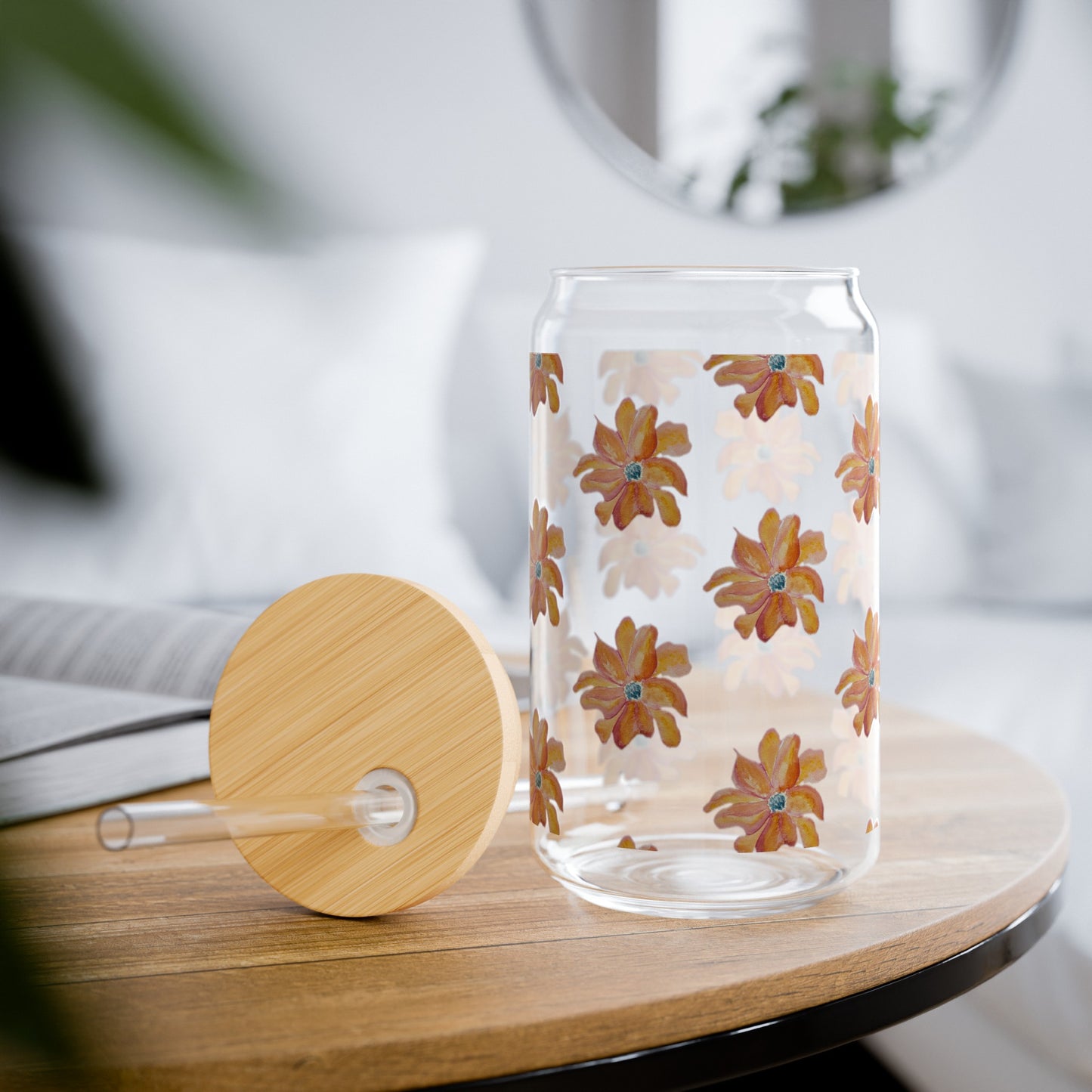 Warm Sunset Bloom 16oz Sipper Glass with Straw