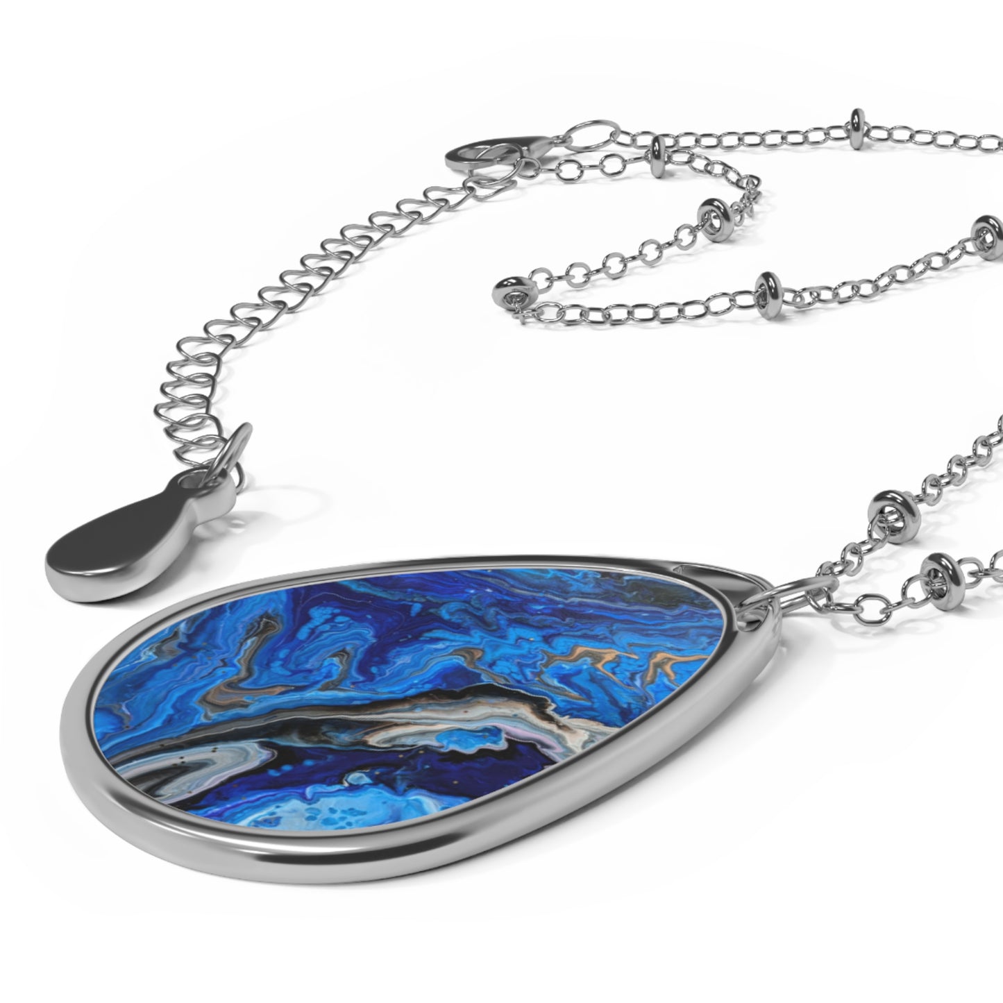 Celestial Currents Blue Painting Oval Necklace